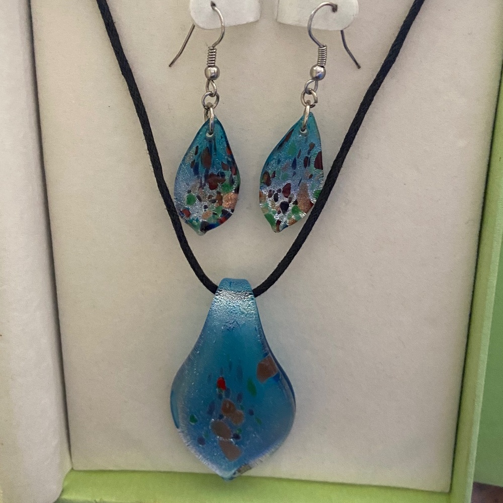 Art Glass Pendant and Earrings